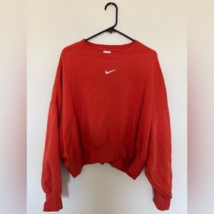 Nike Women's Oversized Cropped Center Swoosh Sweatshirt Orange/Red color, Size M